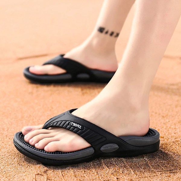 Sommaren Mäns Flip-Flops Massage Granule Män Toffpar Bekväm Strand Sandaler Män Casual Skor Hus Flip Flops Badet Rumskor Black 41