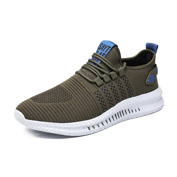 Andningsbara Mäns Casual Sneakers Lättvikt Utomhus Män Sneakers Anti-Slip Flexibla Man Running Skor Komfortan Tennis 2024. Army Green 44