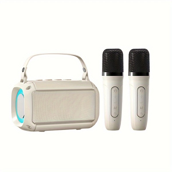 KINGLUCKY T33 karaokemaskin, mini bärbar trådlös karaoke-högtalare med 2 trådlösa mikrofoner och färgglada lampor, presentleksaker, familjeträff Khaki 2mic