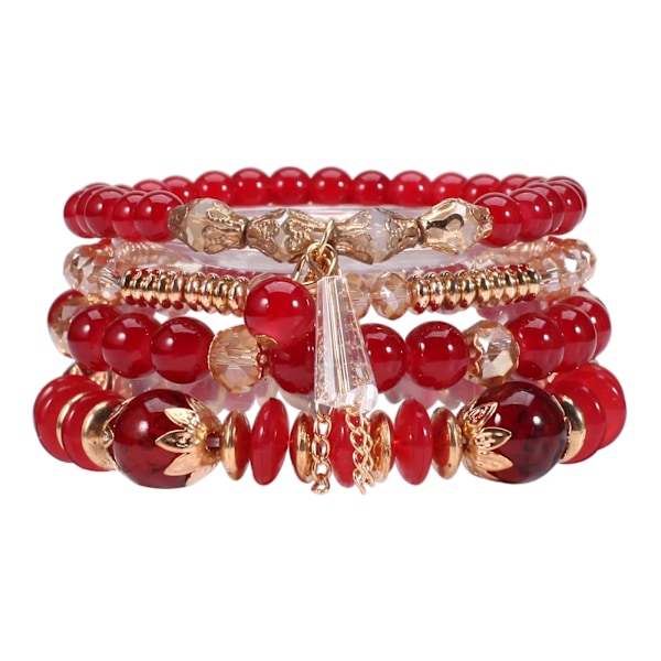 Bohemian Stabling Pärla Armband För Kvinnor Flera Skikt Armband Pendant Charm Stretch Armband 2053-Red