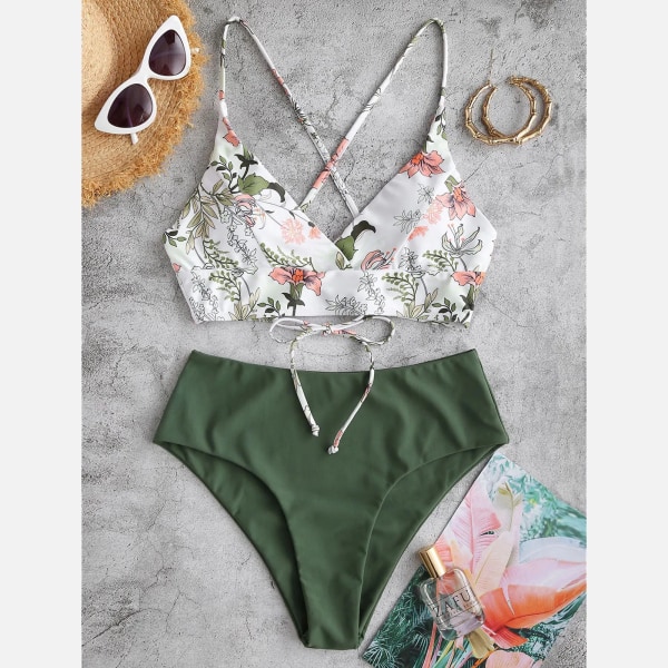 Tvådelad baddräkt Bikini Kvinnor 2024 Summer Beach Wear Dräkt Kvinna Print Split Set Nya Damer Simdräkt Dropshipping Green S