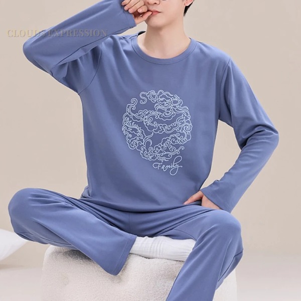 Vores efterårs Plus 5Xl strikkede mænds sovetøj brev gitter pyjamas ternet pyjamas sæt casual sæt loungewear pyjamas nat mode M28 XL  ASIAN(65-75Kg)