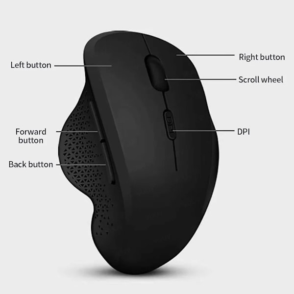 Ergonomisk genopladelig trådløs Bluetooth-mus til pc, computer, bærbar computer, Macbook 1600DPI Dual Mode-mus til IOS Android-tablet Grey