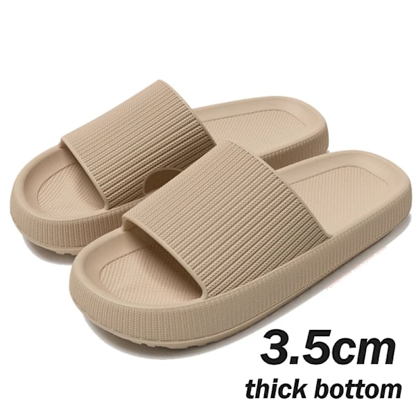 2024 Sommar Tofflor Män Mjuk Botten Inomhus Hem Plattform Sandaler Mode Flip Flops Strand Skor Par Icke-Slip Badrummer Bilder B-khaki 40-41(Fit 39-40)