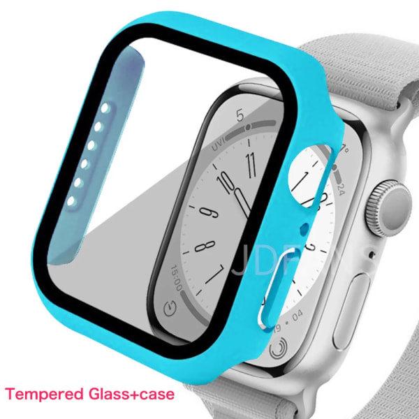 Glas+ cover För Apple Watch Case series 9 8 7 6 5 4 3 SE 45mm 41mm 44mm 42mm iWatch Skärmskydd för Apple Watch Tillbehör Dan blue 10 Series 7-8-9 41MM