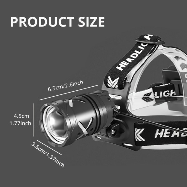 1 st High Power XHP70 LED-strålkastare, USB uppladdningsbar vattentät zoom 2000m Long Shot-strålkastare, stöd för USB utgång, 3 lägen kraftfull strålkastare