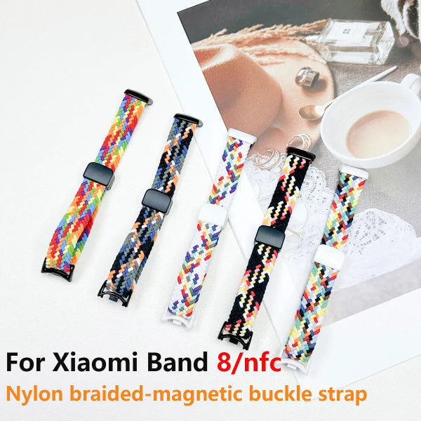 Lämplig för Xiaomi band 8 armband, nylon flätad rem, magnetspänne, lyxig personlighet, mi band 8 utbytesrem Pink dots For Mi Band 8