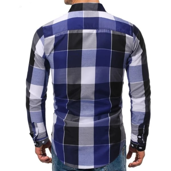 2023 Foreign Trade Långärmad rutig skjorta för män säsongsbetonad casual topp Blue L