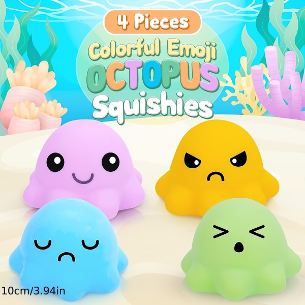 Emotion Stressbollar Octopus Squishy Ball För Vuxna, 4st Face Squeeze Balls Sensory Fidget Toys, Stress Relief Leksaker För Party Favors