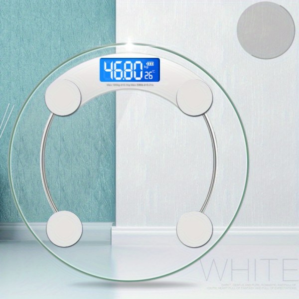 Transparent badrum rund elektronisk våg, intelligent vägande LCD-viktvåg, bärbar digitalvåg med vikt på 180 kg, 3 färgalternativ white