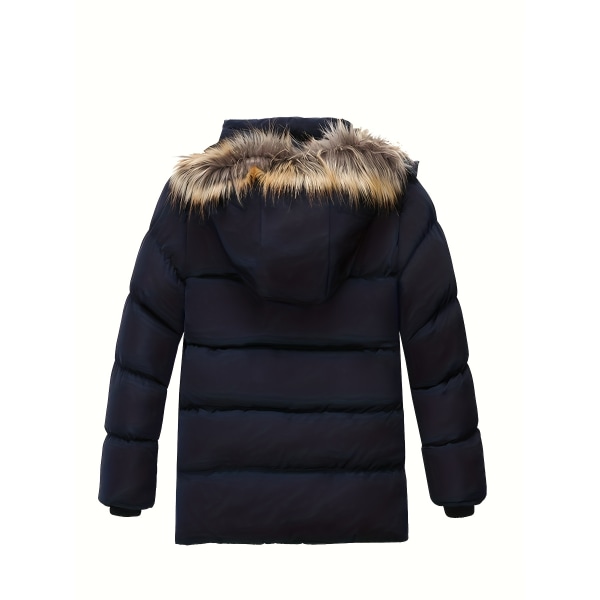 Trendig dunjacka i fleece för barn, varm dragkedja med huva, pojkkläder för vinter utomhus, som present Navy Blue 7-8Y