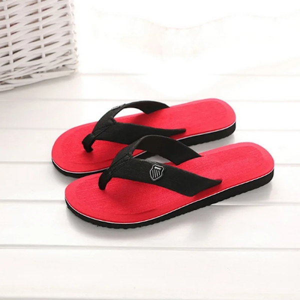 Hög Kvalitet Män Strand Skor Sommar Casual Platt Tofflor Mal Inomhus Badrum Anti-Slip Flip Flops Man Flip-Flopp Män Sandaler Red 43 (Insole 27cm)