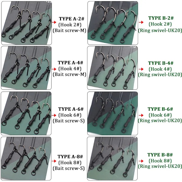 4St Ronnies Rigs Med Betes Skruv / Ring Svavel Stark Kurv Shank Fiskekrok Klar Tillverkad Rig För Bil. P Fisketillbehör Tackla Fiske With bait screw Hook 6