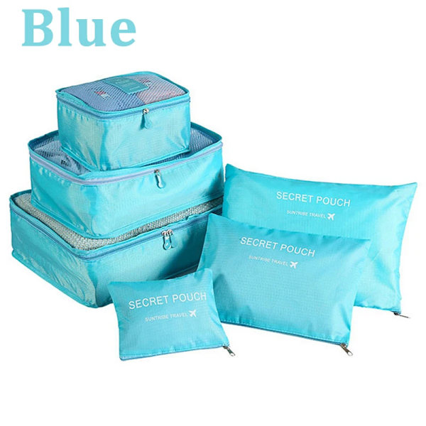 6 Pcs/Set Pink/Blue/Grey Travel Storage Bag Large Capacity Waterproof Luggage Clothing Underwear Storage Bag Bag With Zipper Blue