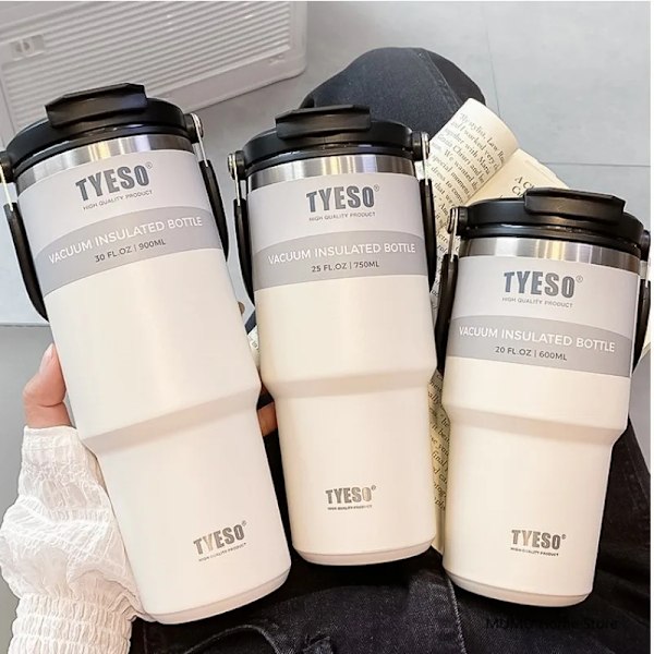 Tyeso Termisk Vattenflaska Stål Dubbel-Lager Isolerad Kopp Kall Och Varm Kaffe Kopp Tumbler K Travel Mugg Black 1200ML