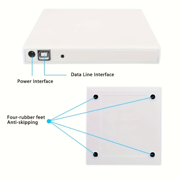 Extern CD DVD-enhet för bärbar dator, bärbar Slim USB 2.0 CD DVD-brännare, CD/DVD +/- RW ROM Optisk drivrutin för bärbar dator Support Windows white