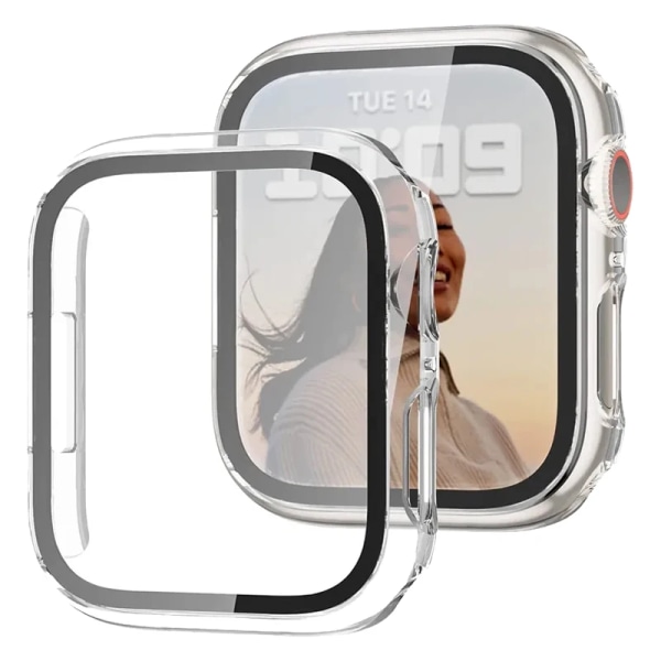 Glas+ Cover För Apple Watch case 9 8 7 6 SE 5 iWatch Tillbehör Skärmskydd Apple Watch Series 44mm 40mm 41mm 45mm 42mm 38mm White Series 456 SE 44MM