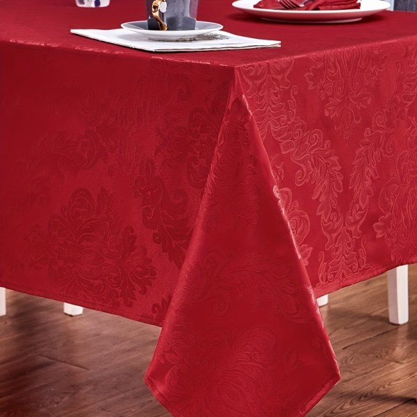 1 st, polyester bordsduk, rektangel enfärgad cover, vattentät, rynkbeständig tvättbar Jacquard polyester avlång rektangulär Barcelona Red 132.08cm*177.8cm