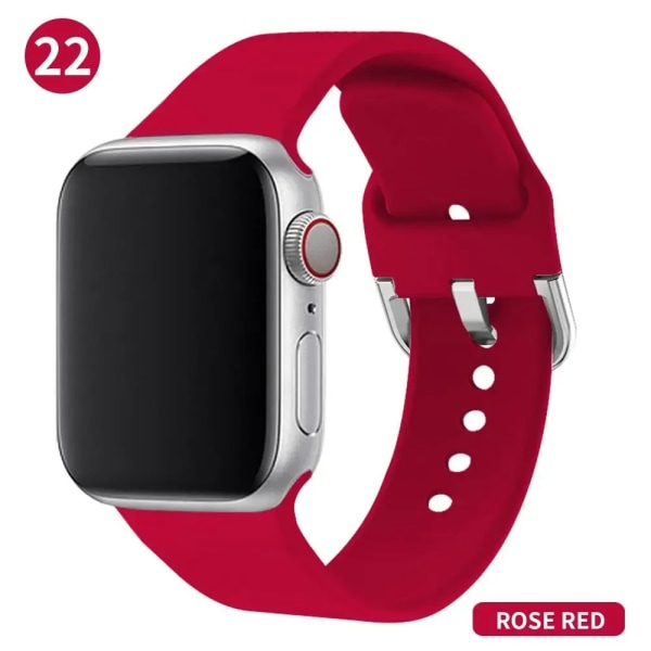 Mjuk silikonrem för Apple Watch Band 41mm 45mm 38mm 42mm 40 41mm Smart Watchband Armband För iWatch Series 9 8 7 6 5 4 3 Se Rose Red 38 40 41 mm S-M
