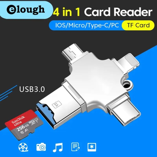 -Lecteur de carte 4 en 1, adaptateur USB 3.0 versus typ C, convertisseur OTG, carte Micro TF IOS, PC, iPhone, Samsung, Xiaomi, Huawei White
