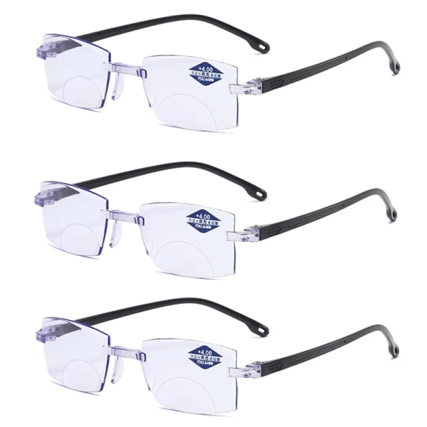 Nya diamantslipade bifokala progressiva läsglasögon män Blåljusblockerande multifokala glasögon Ultralätta båglösa glasögon 3pcs