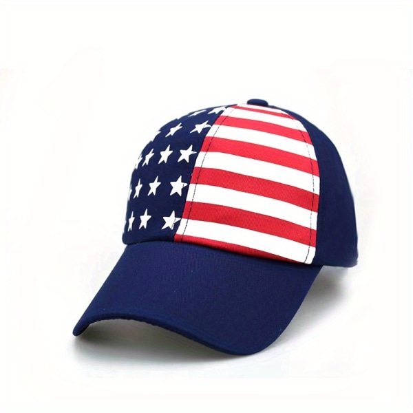 2st American Flag Print Baseball Cap Färgblock Trendig Bomull Dad Hats Independence Day Patriotic Justerbara Sol Hattar Kvinnor & Herr Blue
