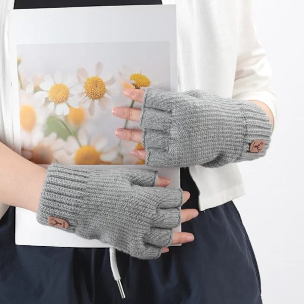 Unisex Elastiska Stickade Handskar Män Kvinnor Vintervärme Tjock Cashmere Fingerlös Ridning Mysigt Skrivning Kontor Drivinghandskarar LIGHT GRAY