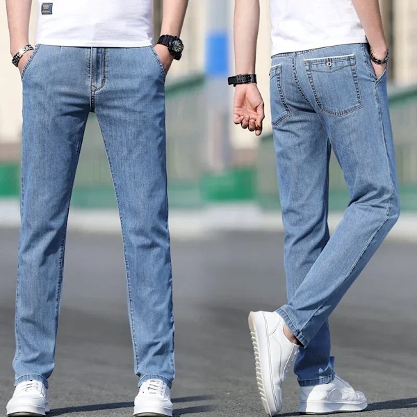 Tunna Sommar Jeans Mäns Nya Lös Stretch Grå Fashion Business Byxor Casual Straight Baggy Denim Byxor Man GRAY 31