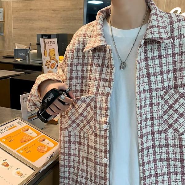 Hong Kong Style Japansk Style Ternet Langærmet Skjorte Mænd Trendy Casual Skjortejakke Forår Og Efterår Mode Mærker Wooler N Rock Til Mænd Blue M