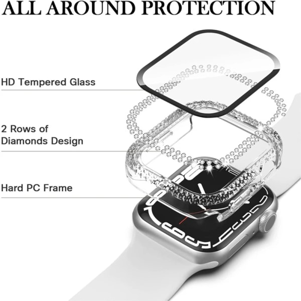 Diamond Cover för Apple Watch 45mm 41mm Case 42mm 38mm PC Bumper Protector för Iwatch Serie 8 7 6 5 4 3 Se 40mm 44mm Tillbehör A-Black 41MM Series 7 8