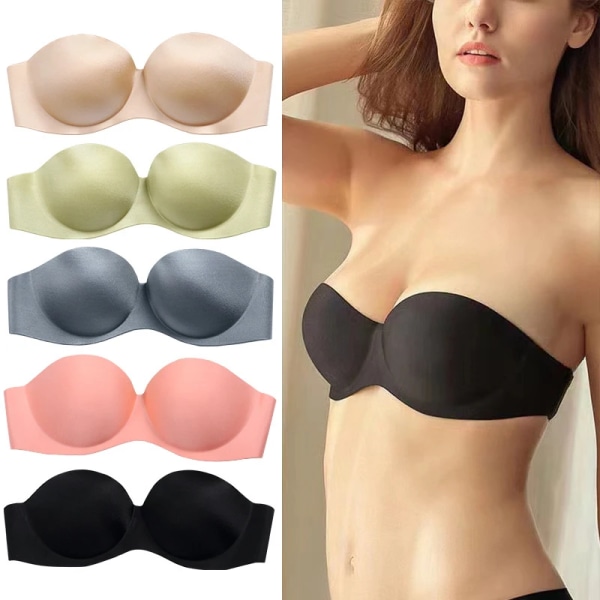 Främre stängning Sexig Push Up BH Kvinnor Osynlig BH Underkläder Underkläder För Kvinnlig Behå Axelbandslös Sömlös Bralette Apricot 34(75)