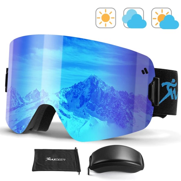 Magnetiska skidglasögon män Snowboardglasögon dubbla lager lins Anti-dim UV400 snöglasögon dam snöskoter skidglasögon OTG ZM030 Blue Goggles