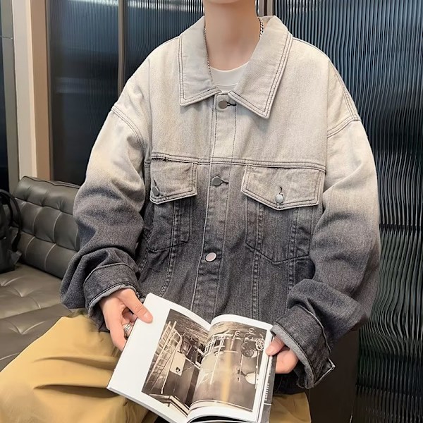 Gradientti Denim Takki Miehet 2023 Uusi Kevät Löysä Korealainen Tyyli Amerikkalainen Retro Hong Kong Tyyli Takki Syksy Ja Talvi Blue XXL