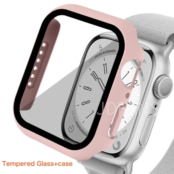 Glas+ cover För Apple Watch Case series 9 8 7 6 5 4 3 SE 45mm 41mm 44mm 42mm iWatch Skärmskydd för Apple Watch Tillbehör Pink sand 15 Series 123 42MM