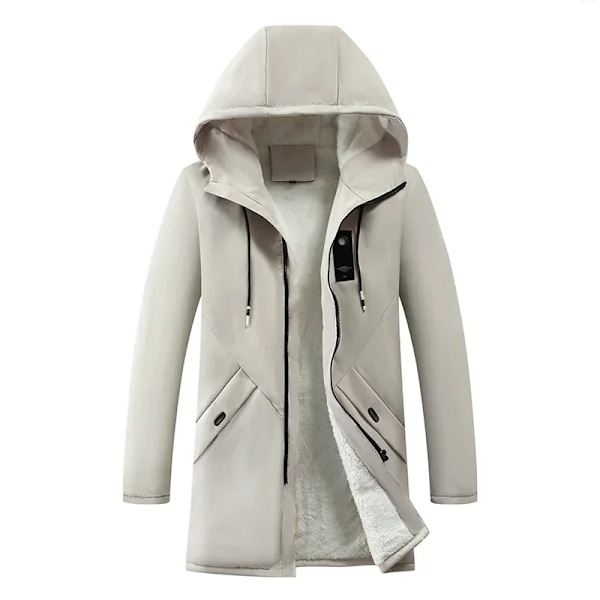 Höst Och Vinter Koreanska Style Män Cardigan Mid-Längd Trench Coat Mäns Huvade Solid Jacket Casual Windbreaker Man 8929 White M