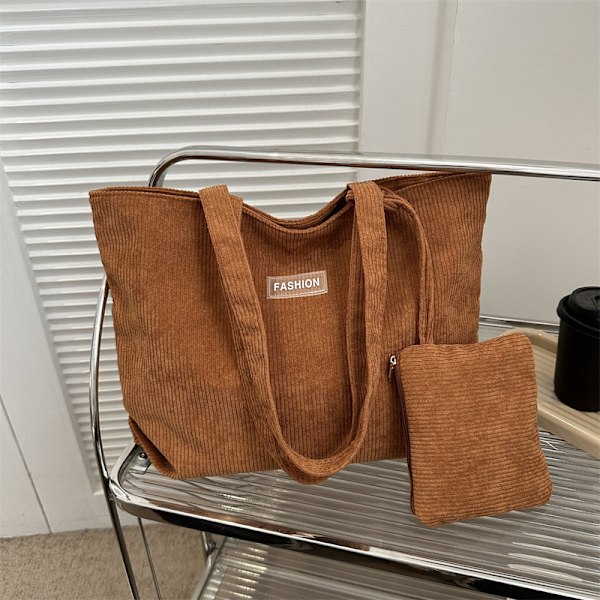 Ny dametaske kunstnerisk stribet håndtaske pendler stor kapacitet casual kludtaske all-match skulder tote taske Brown Plus Small Bag 38.5*28.5*9