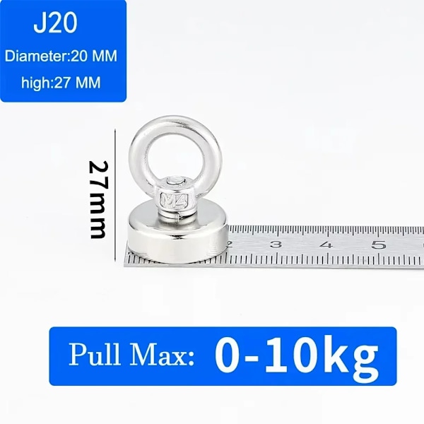 Neodymium Magnet Super Stærk Fiskerimagneter Krog Heavy Duty Magnet med Senket Hul Øjebolt Neodymium Magnet Magnetisk J20 Pull Max 11kg 1 PCS