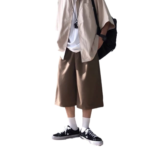 Sommer Tynde Shorts Mænd Hong Kong Style Trendy Løs Capri Bukser Ungdom Mode Og Smart Casual Bukser 2024 Ny Black L