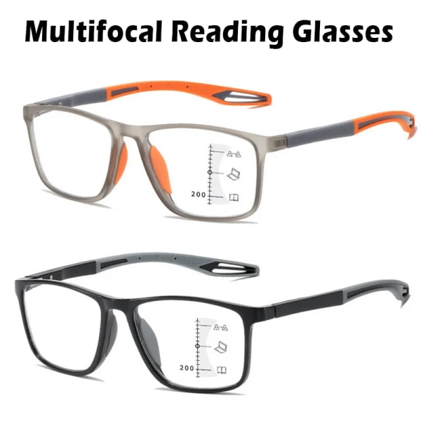 Anti-blå ljusa multifokala läsglasögon för män Kvinnor Progressive Near Far Sports Eyewear TR90 Ultralight Farsight Glasögon Multifocal-orange