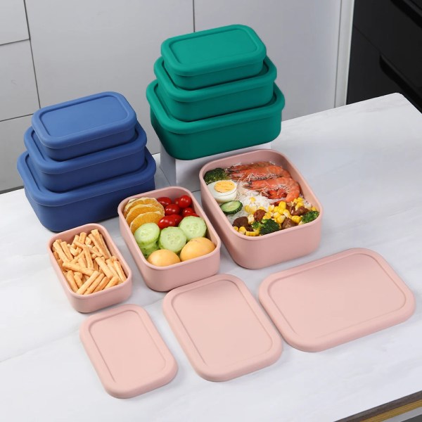 Silikon Bento Box tillverkad av platina LFGB tyskt silikon - Säker i mikrovågsugn, frys och ugn - Lunch, mellanmål och matbehållare PINK 1300ML