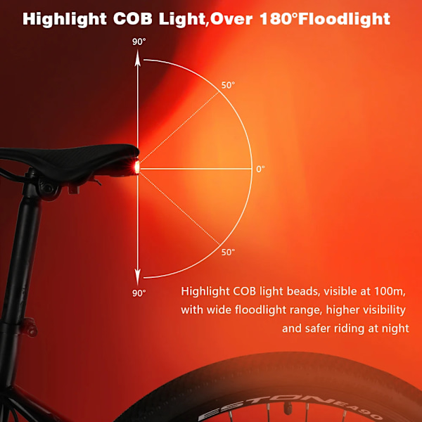 Awapow Cykellys Tyverialarm Trådløs Vandafvisende Automatisk Bremsesensor Fjernbetjening USB Cykel Baglygte Horn Lampe Alarm C