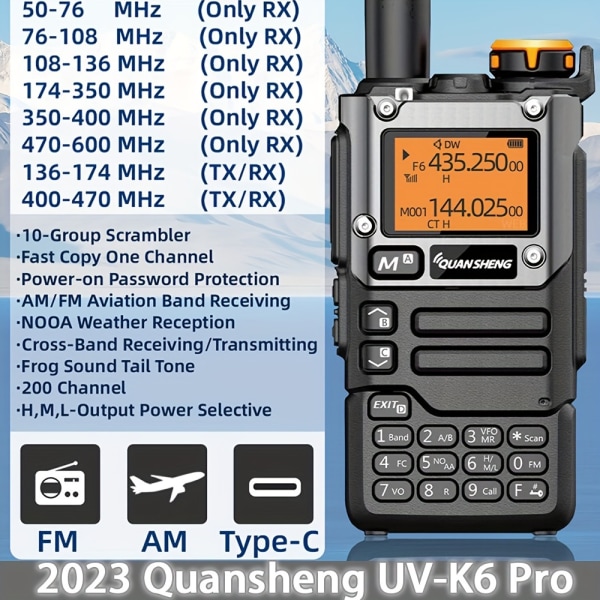 UV K6 Pro Walkie Talkie Bärbar Am Fm Tvåvägs Radio Commutator Station Amatör Skinka Trådlöst Set Long Range Receiver NOAA(scrambling)