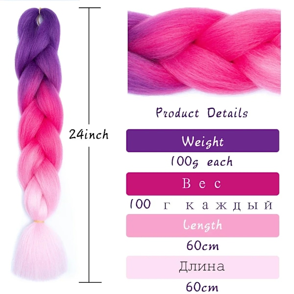 24 Inch Jumbo Flätor Extensions Syntetisk Flätande Hår Afro Ombre Färg Kanekalon Hår För Barn Fläta A35 24inches