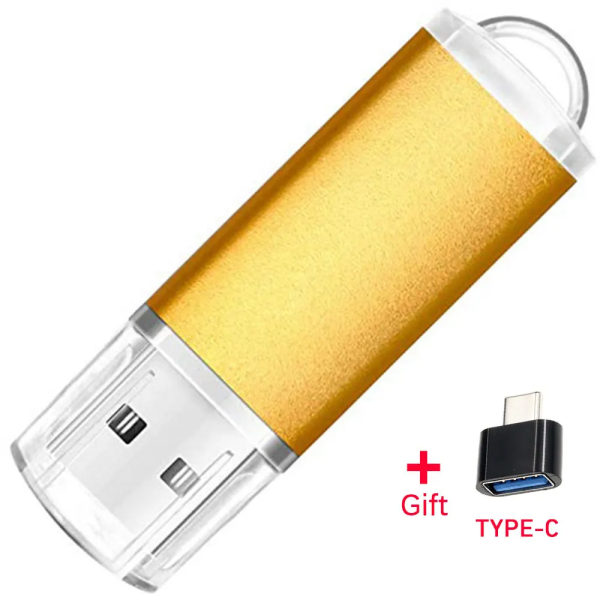 Ny Pen Drive 64GB Cle USB 2.0 Flash Drives 128GB 256GB Pendrive High Speed ​​8GB 16GB 32GB Memoria USB Stick Type-C Adapter Present Yellow 8GB
