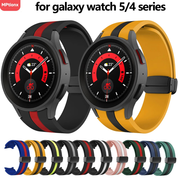 Silikonrem till Samsung Galaxy Watch 5 Pro 45 mm Galaxy Watch 6 5 4 44 mm 40 mm magnetiskt spänne för watch 6 Classic 43 47 mm Yellow Black Galaxy Watch 4 40mm