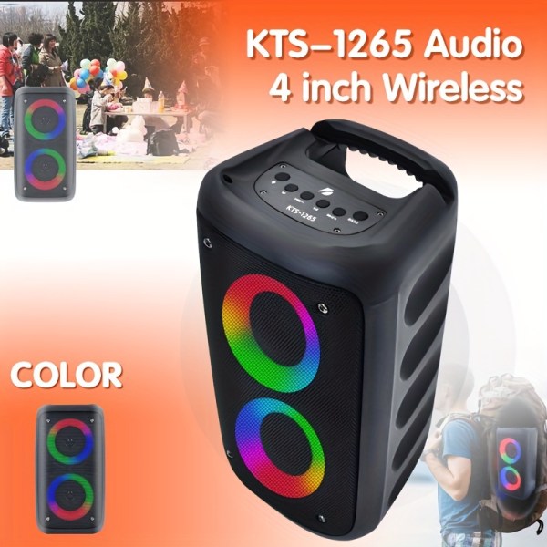 King Lucky KTS-1265 trådlös högtalare med subwoofer med färgade ljus Hem Utomhusfest Camping Stereohögtalare Black