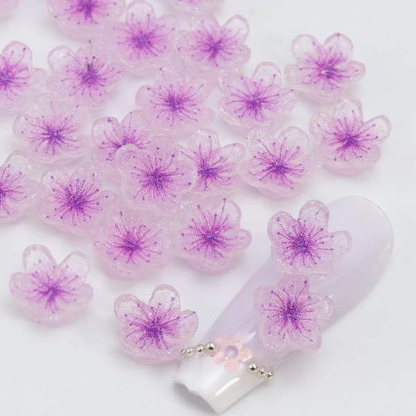 30 stk Kawaii Blomst 3D Neglekunst Charms Transparent Gelé Mini Blomster Rhinestone Dekoration DIY Designs Sommer Manicure Dele 30PCS-SZMH7