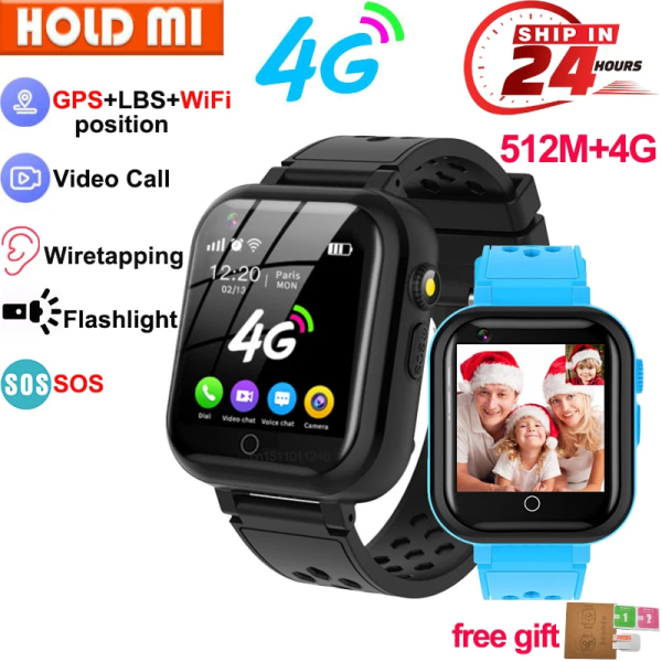 4G GPS Barn Smart Watch Pojkar Flickor Vattentät 2 Way Call Kamera Röst Videochatt SOS WiFi Telefon Watch Födelsedagspresenter FA58 black Asia Version