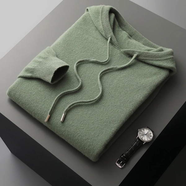 Mvlyflrt Mäns Ett Stycke Redo Att Bära Hoodie 100% Merinoull Stickad Sweatshirt Höst. Vinter Casual Stora Top Långa Ärma Deep bean green XL(80-90)kg