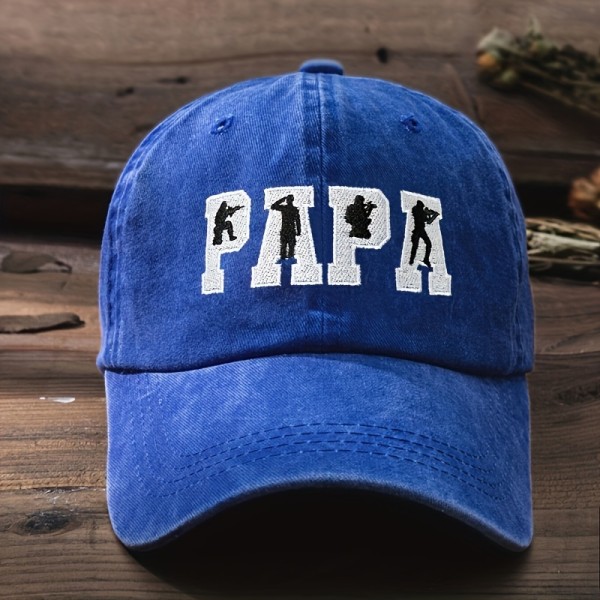 2st PAPA-broderi unisex - cap Enfärgad tvättad nödställd pappa hatt Lätt justerbar solhattar kvinnor män Sapphire